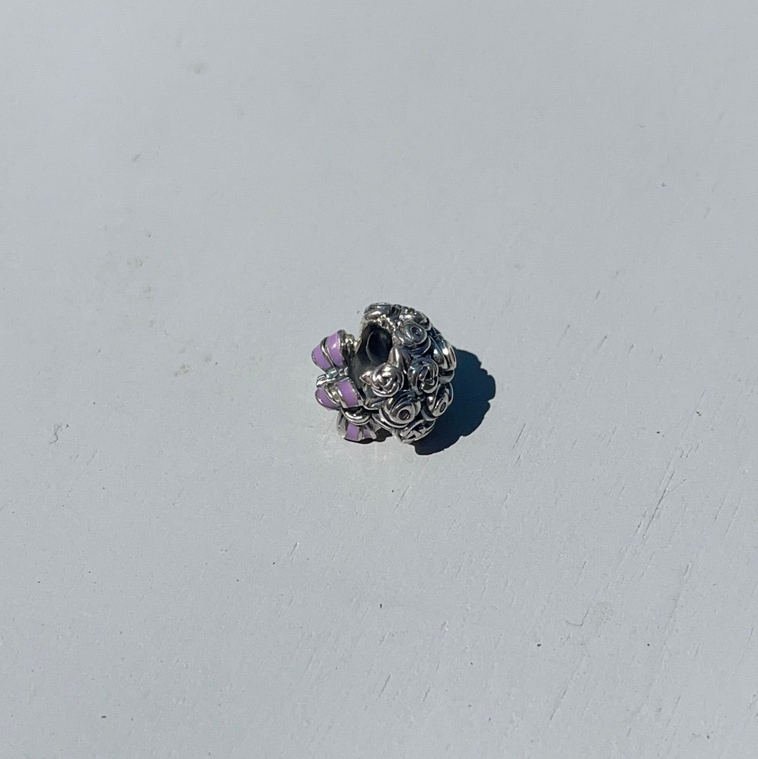 Genuine Pandora Bunch of Flowers Purple Stone Enamel Bouquet Charm