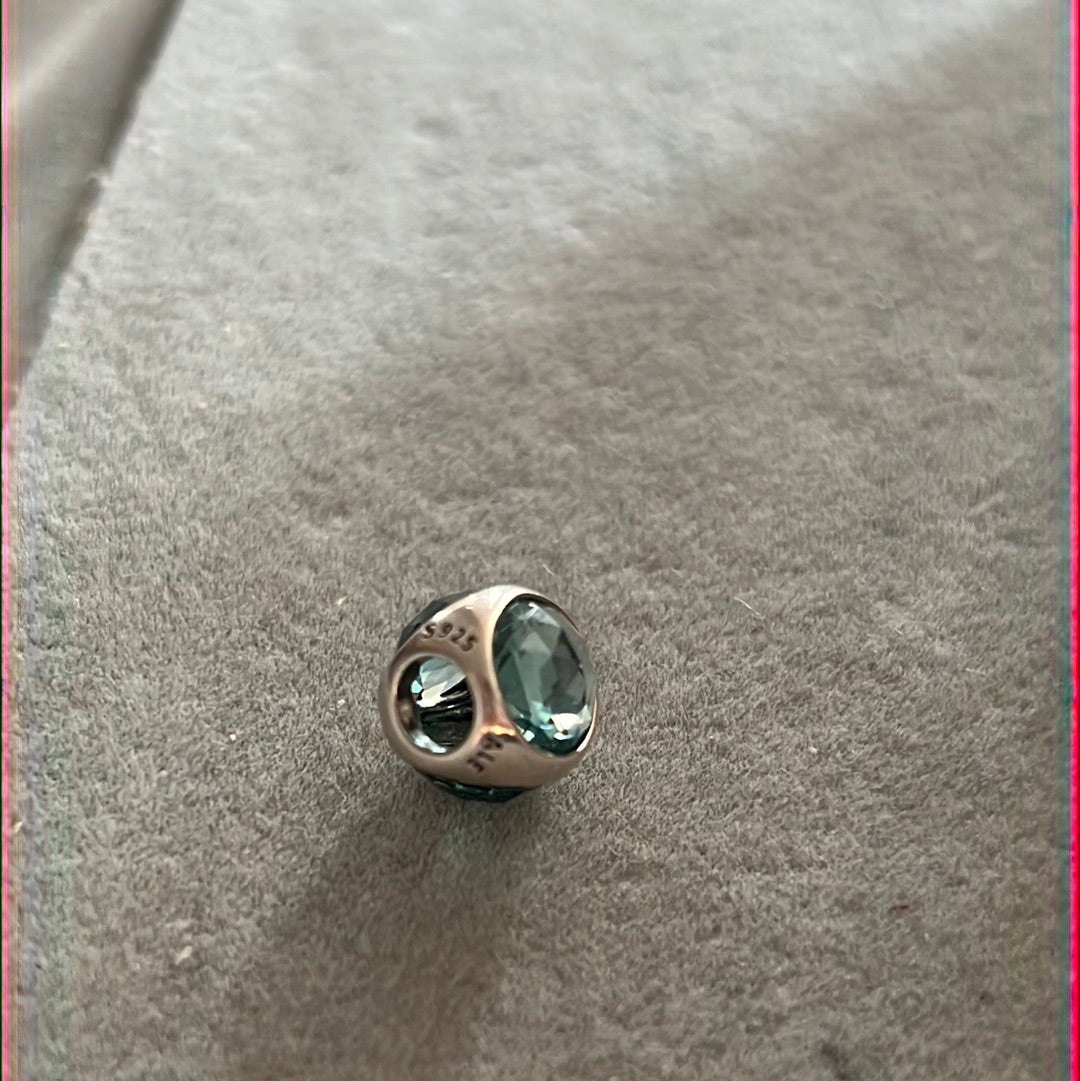 Genuine Pandora Radiant Teal Droplet Stone, Three Stone Charm