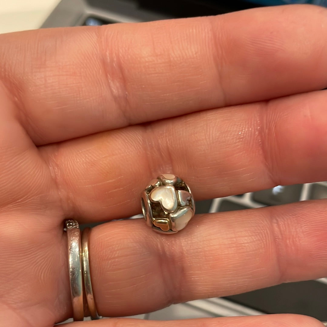 Genuine Pandora Mother of Pearl and Two Tone Openwork Heart Charm