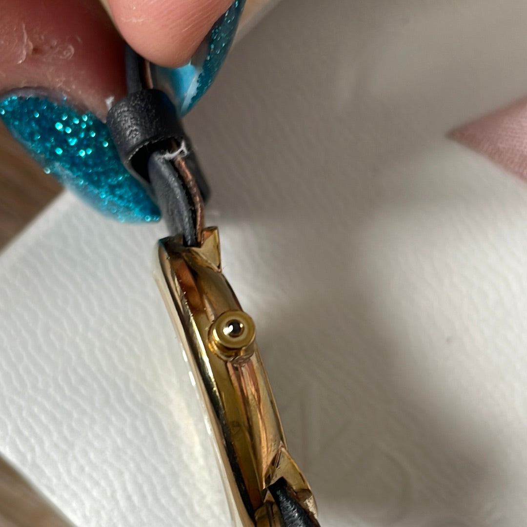 Genuine Pandora Gold Plated Hardware Black Crown Diamond Pure 8120158K Watch with Navy Leather Strap