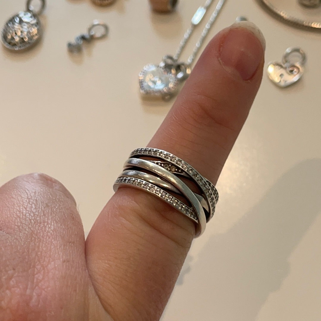Genuine Pandora Huge (Rose Gold or Silver) Chunky Ring Pave 5 Layer Ring in Size..