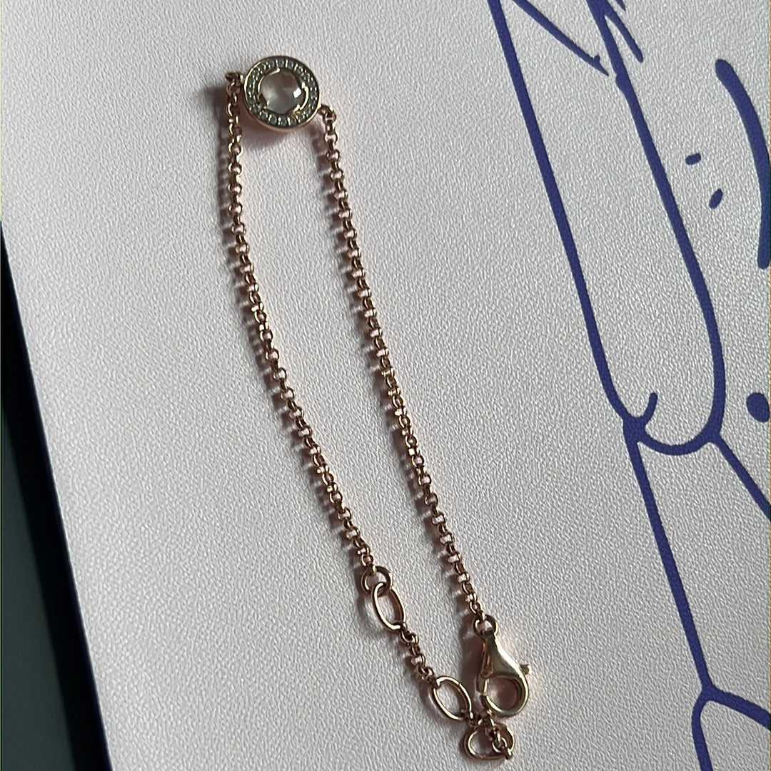 Genuine Thomas Sabo Rose Gold Luna Rose Quartz Pave Bracelet 19cm