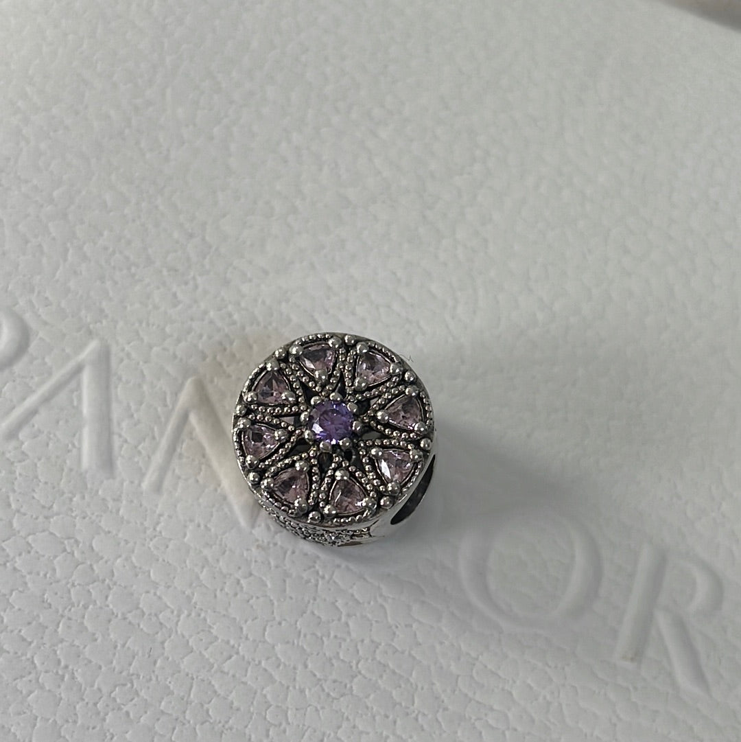 Genuine Pandora Purple Shimmering Medallion Flower Charm