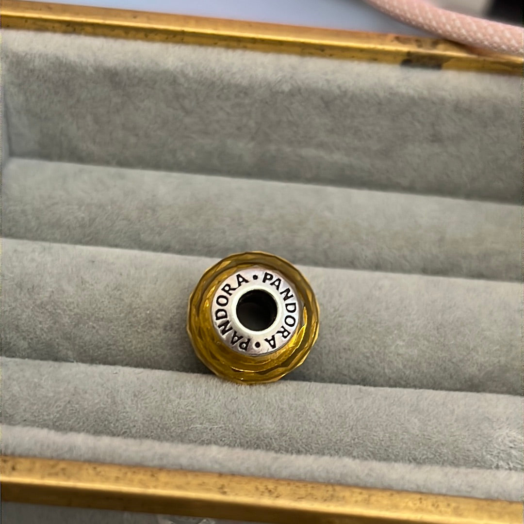 Genuine Pandora Yellowy Orange Gold Faceted Murano