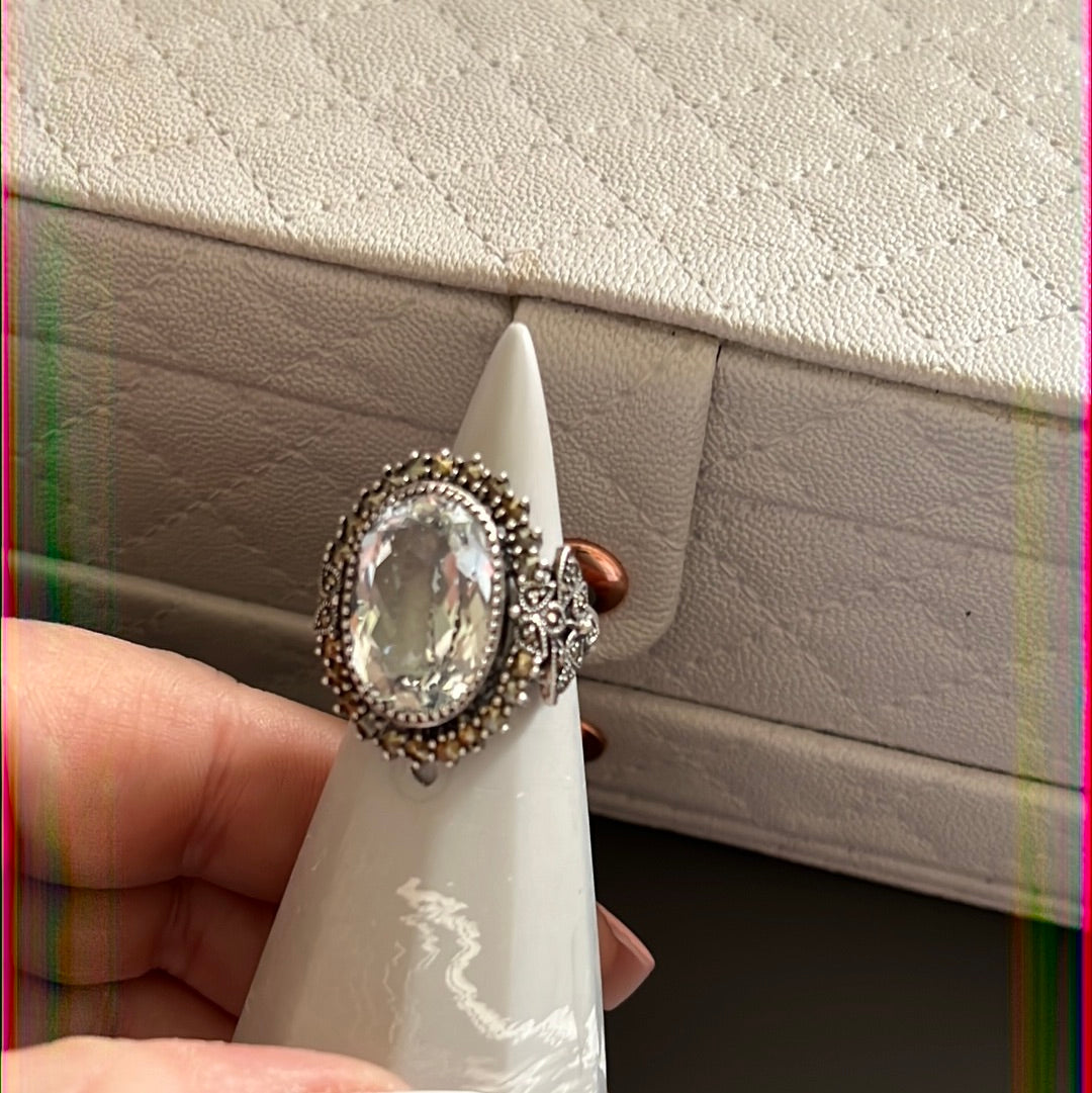 Unbranded Sterling Silver Pave Oval Clear CZ Stone Ring Size 53 Statement