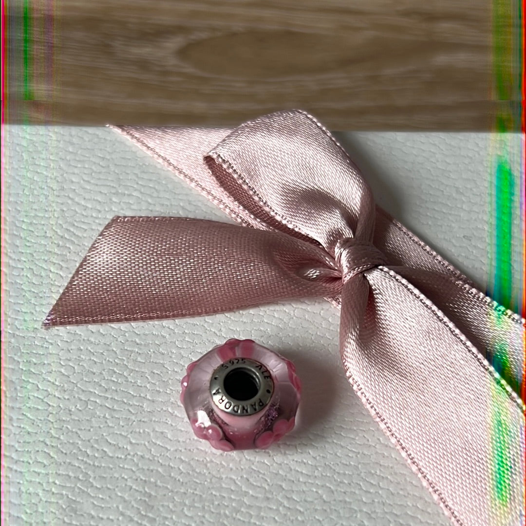 Genuine Pandora Raised Pink Flower Murano Charm