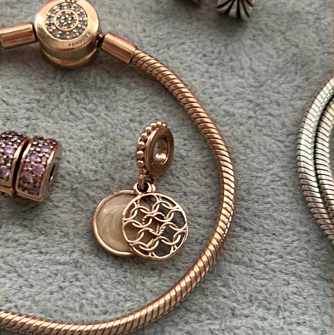 Genuine Pandora Rose Gold Enamel Pink “Love Makes a Family” Charm Dangle