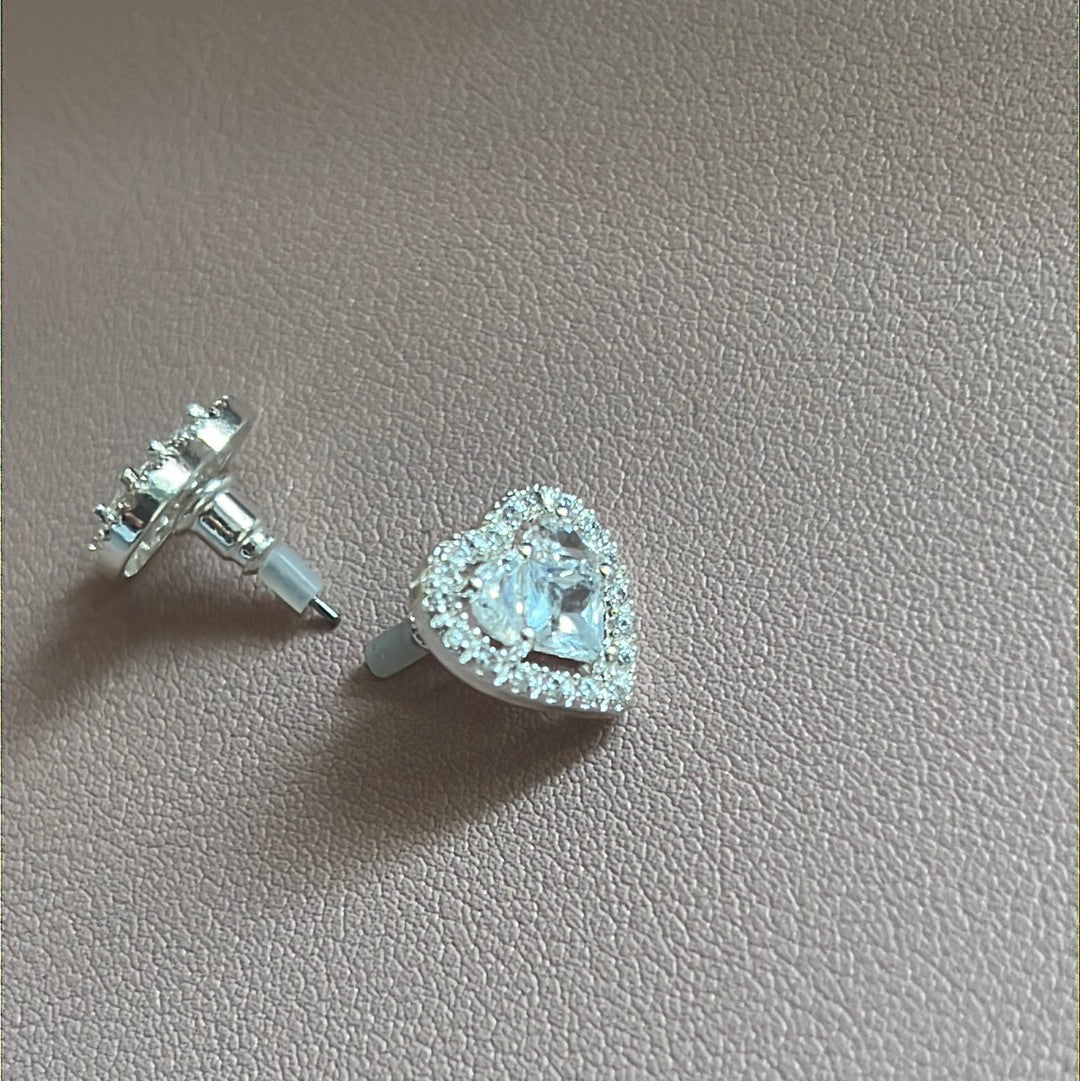 Silver Plated CZ Square Large Stud Earrings