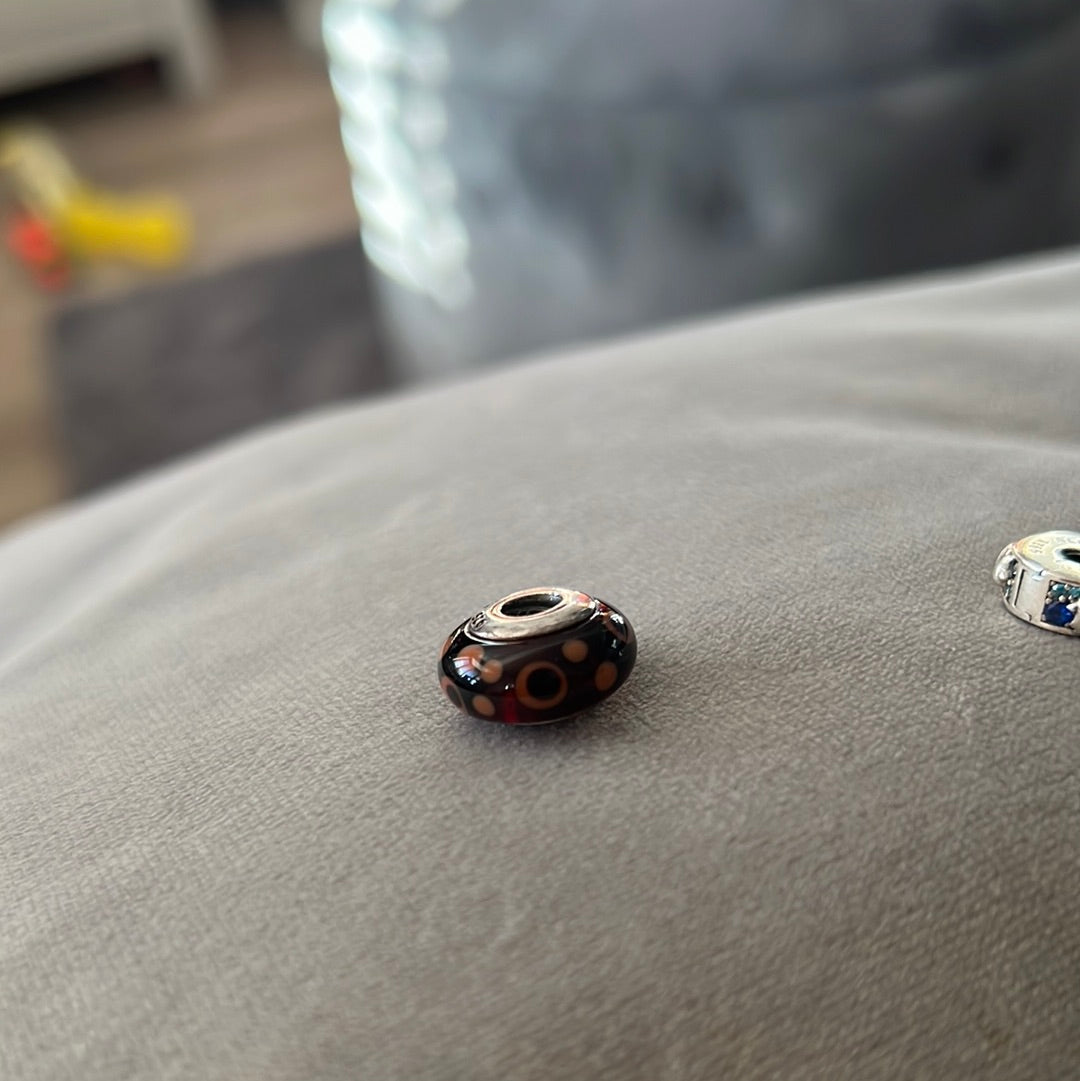 Genuine Pandora Orange and Black Murano Glass Charm