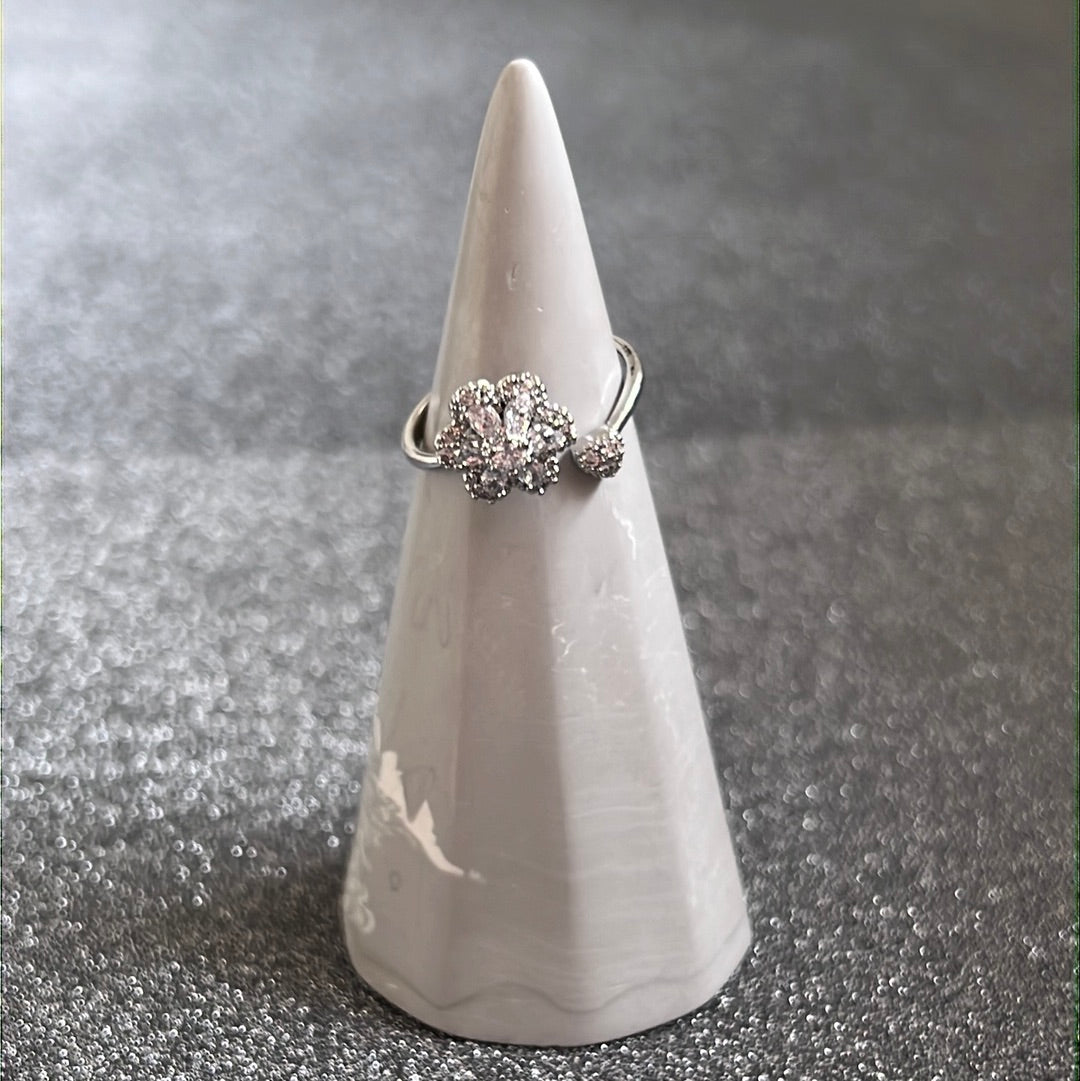 Beautiful Adjustable Anxiety Spinning Ring - Large Clear Pave 6 Petal Flower