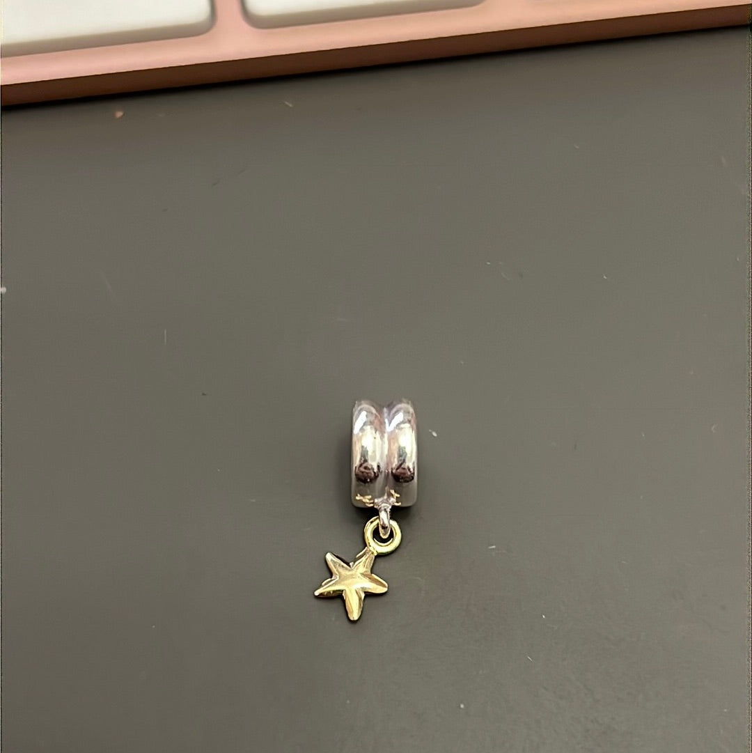 Sterling Silver Two Tone Dangle Star Charm