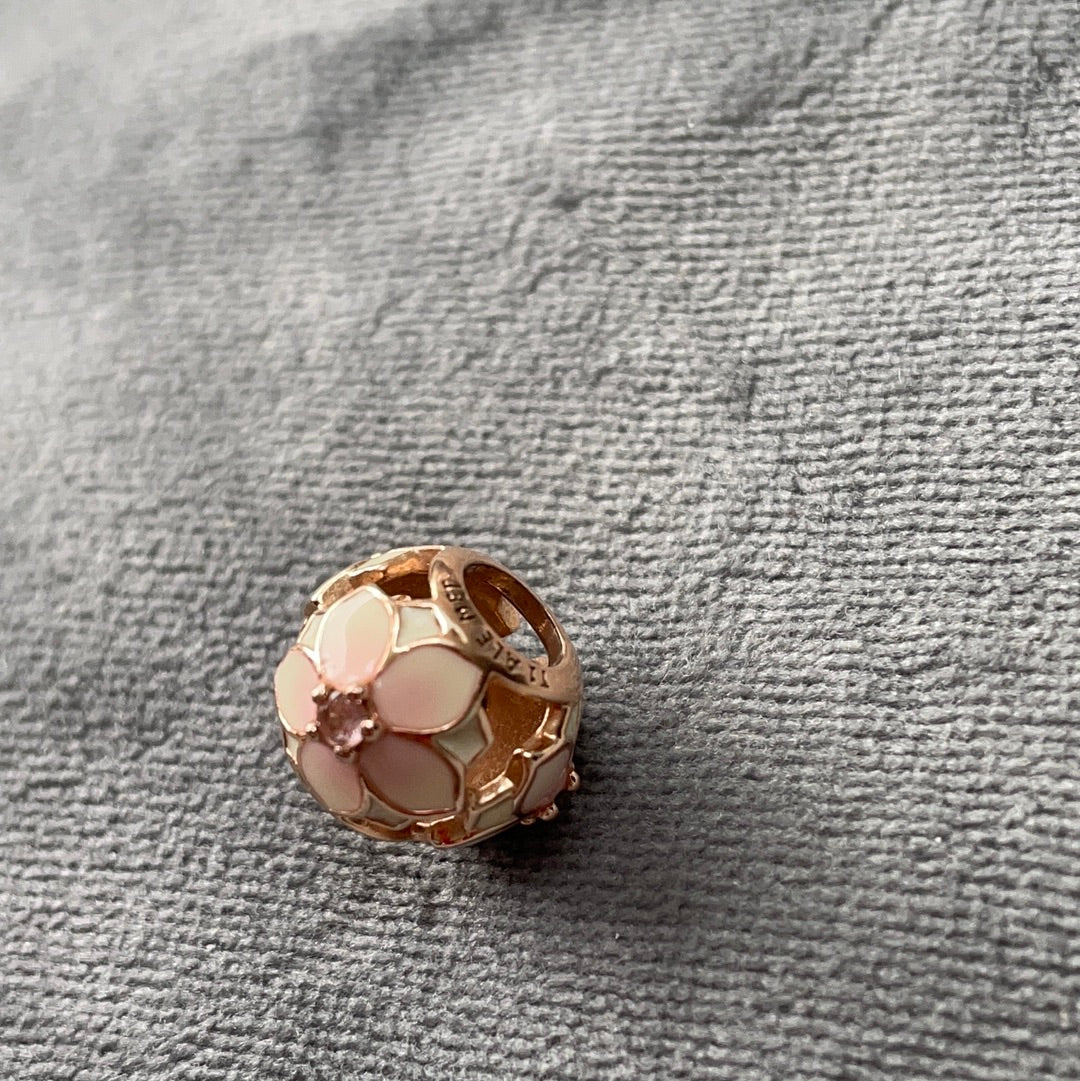 Genuine Pandora Brand New Rose Gold Flower Magnolia Enamel Charm