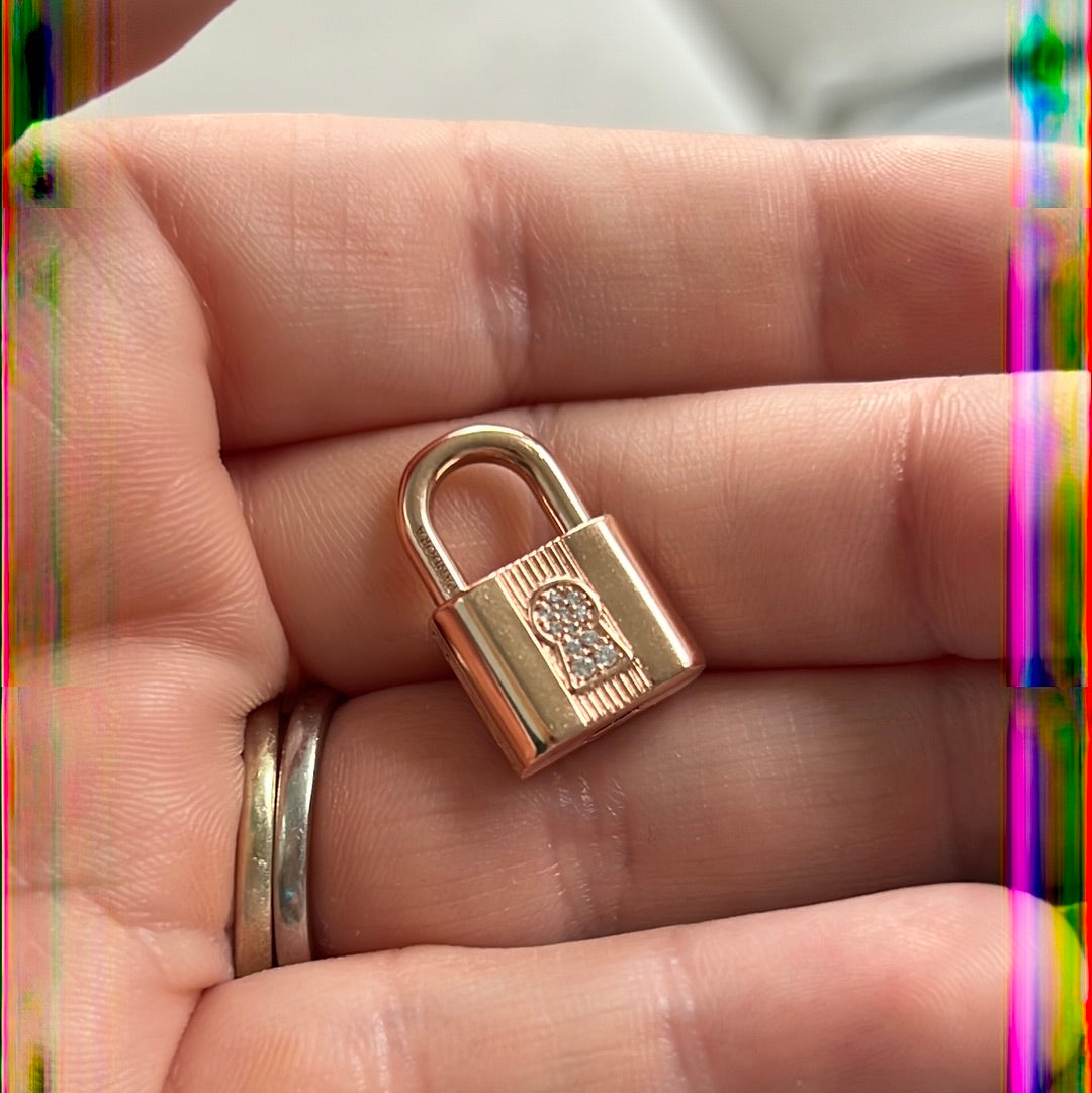 Genuine Pandora Rose Gold Dangle Padlock Heart Charm with Key