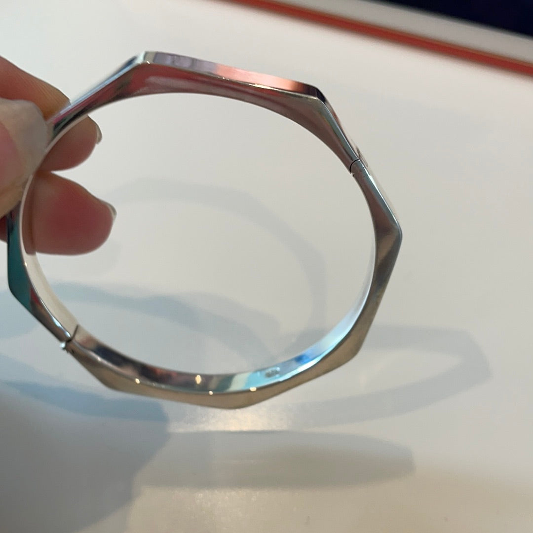 Genuine Silvery Designer Sterling Silver Hinged Octagon Bangle 18.5cm