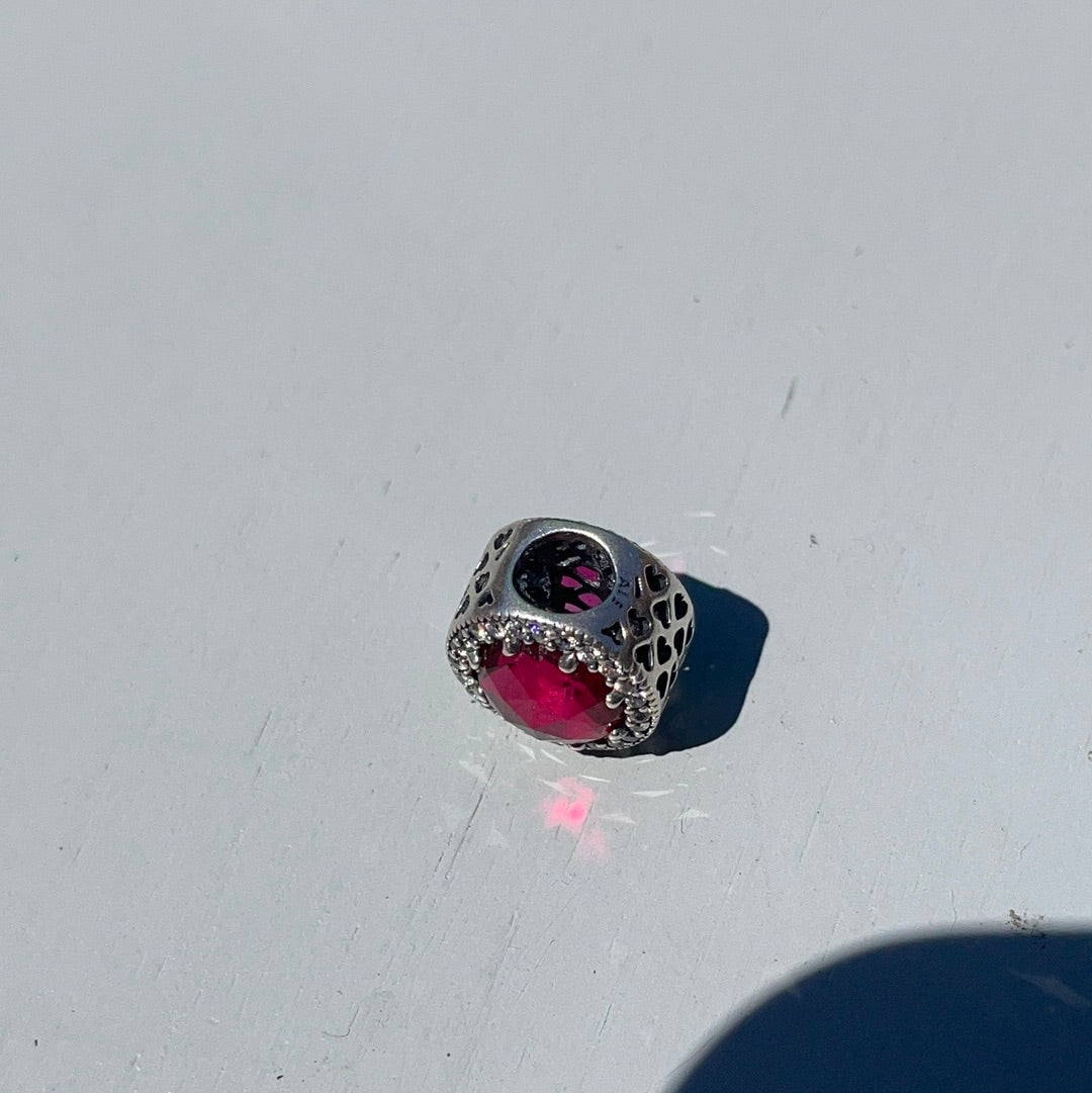 Genuine Pandora Beautiful Cerise Pink/ Red Radiant Heart Charm With Pave Stones