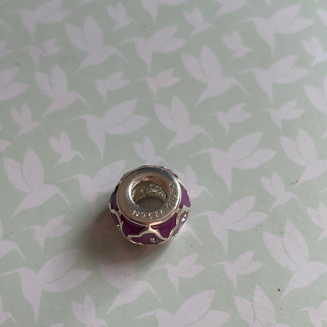Genuine Chamilia Enamel Purple Abstract Flower Charm With Small CZ Design