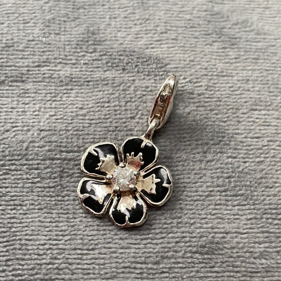 Genuine Thomas Sabo Sterling Silver Dangle Black Pave CZ Enamel Flower Charm