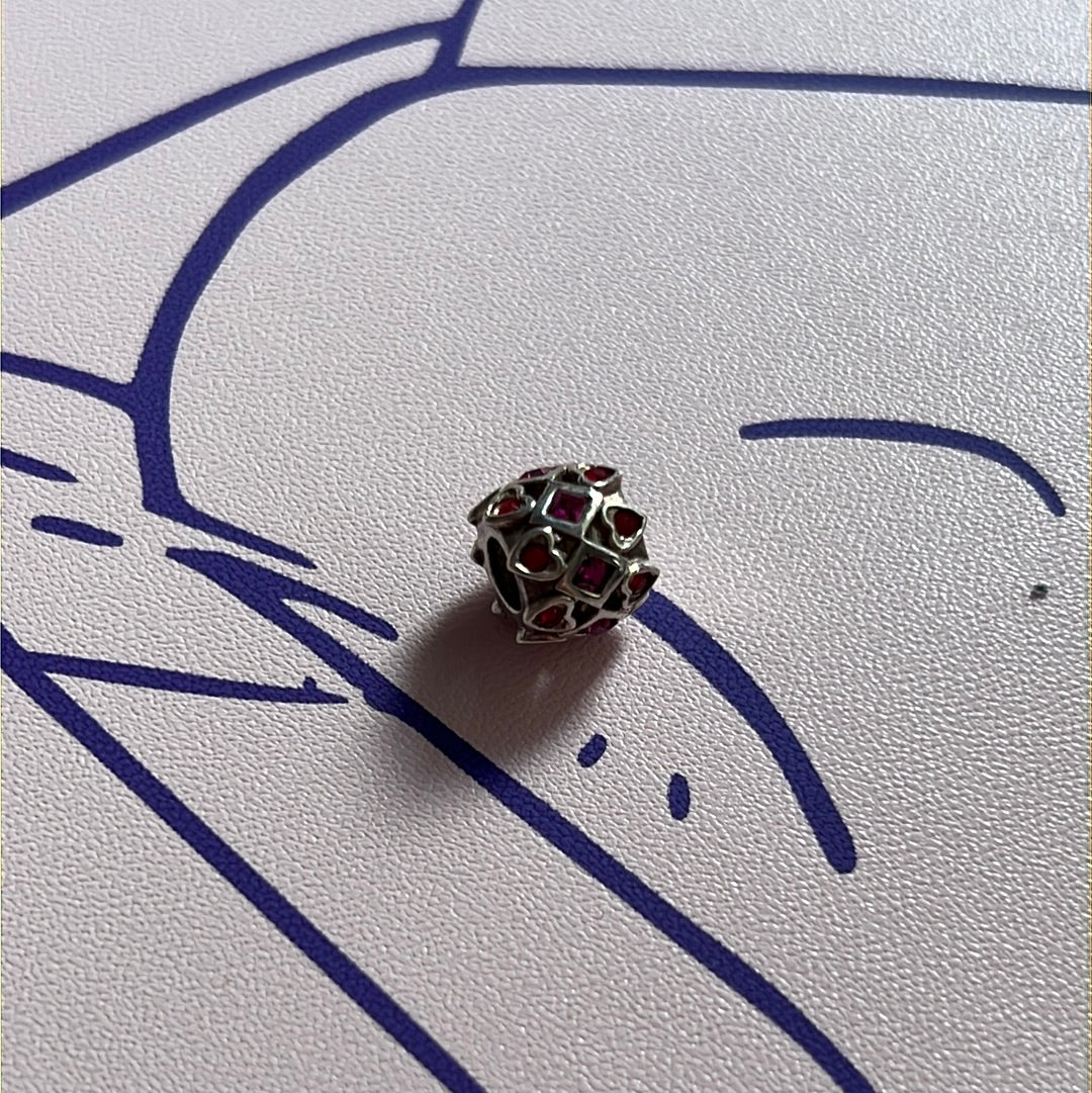 Genuine Chamilia Pave Red CZ Love Heart Charm With Pink CZ Diamonds