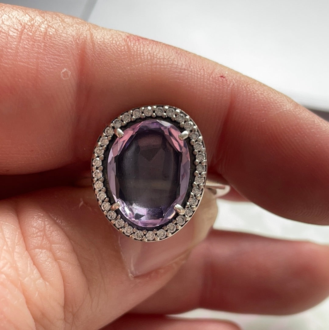 Genuine Pandora Rare and Retired Purple Stone Amethyst Pave Ring in Size 50 HTF