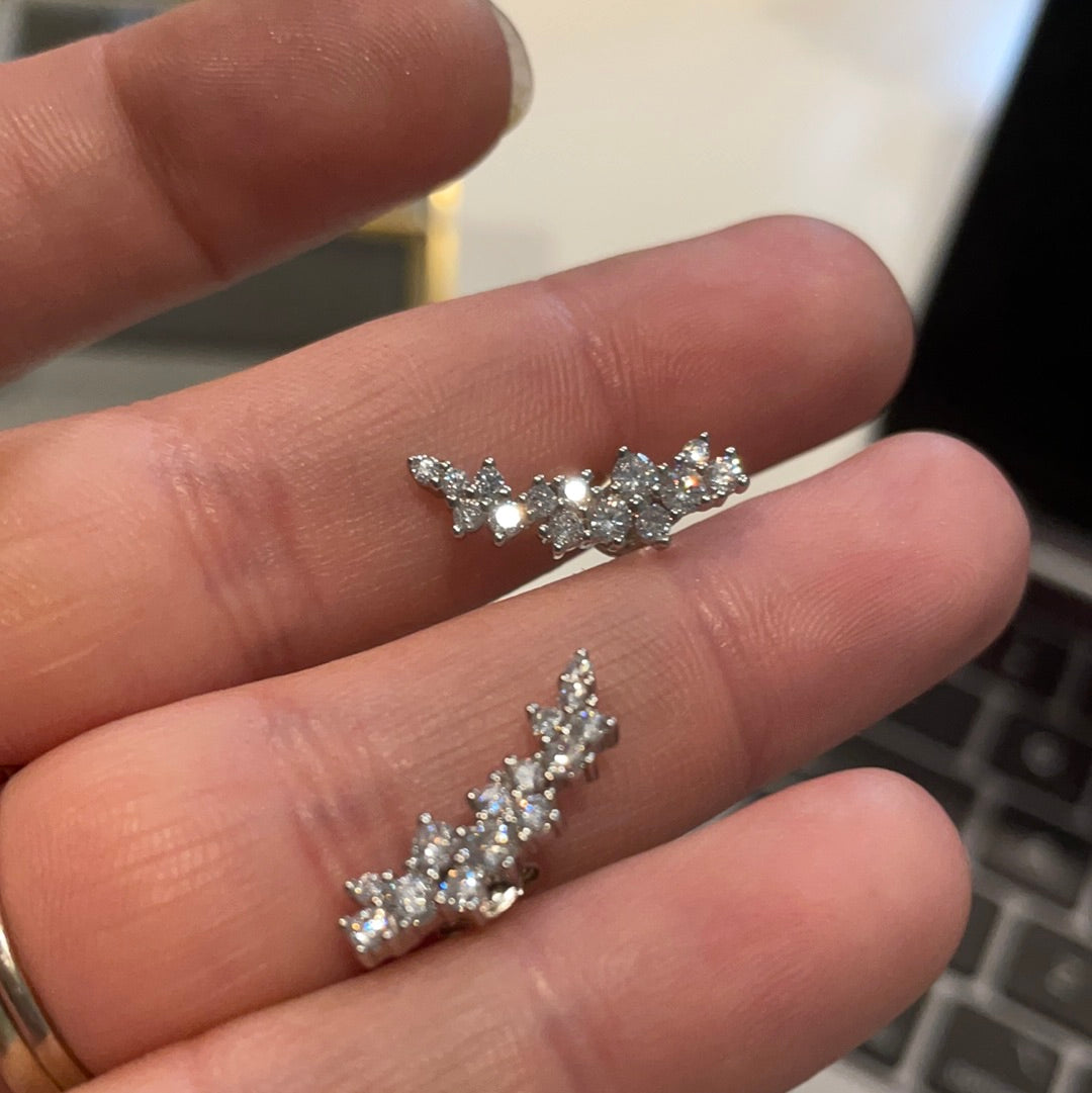 Brand New Sterling Silver Beautiful Clear Pave Leaf Climber Earrings
