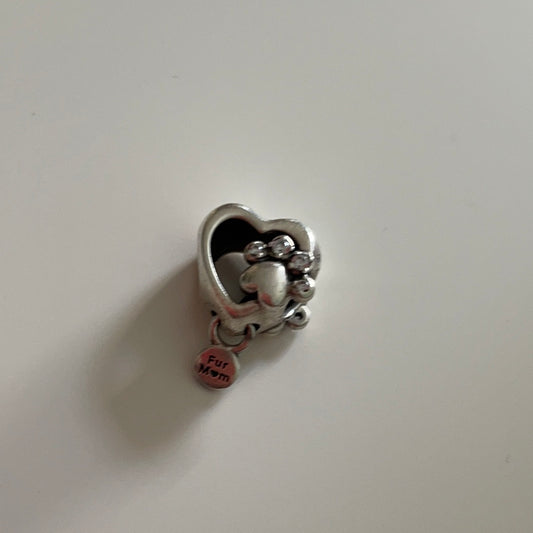 Genuine Pandora Openwork Pave Fur Mum Paw Print Charm With Dangle