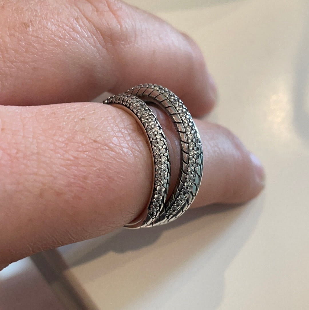 Genuine Pandora Pave Snake Chain Triple Ring Size 52