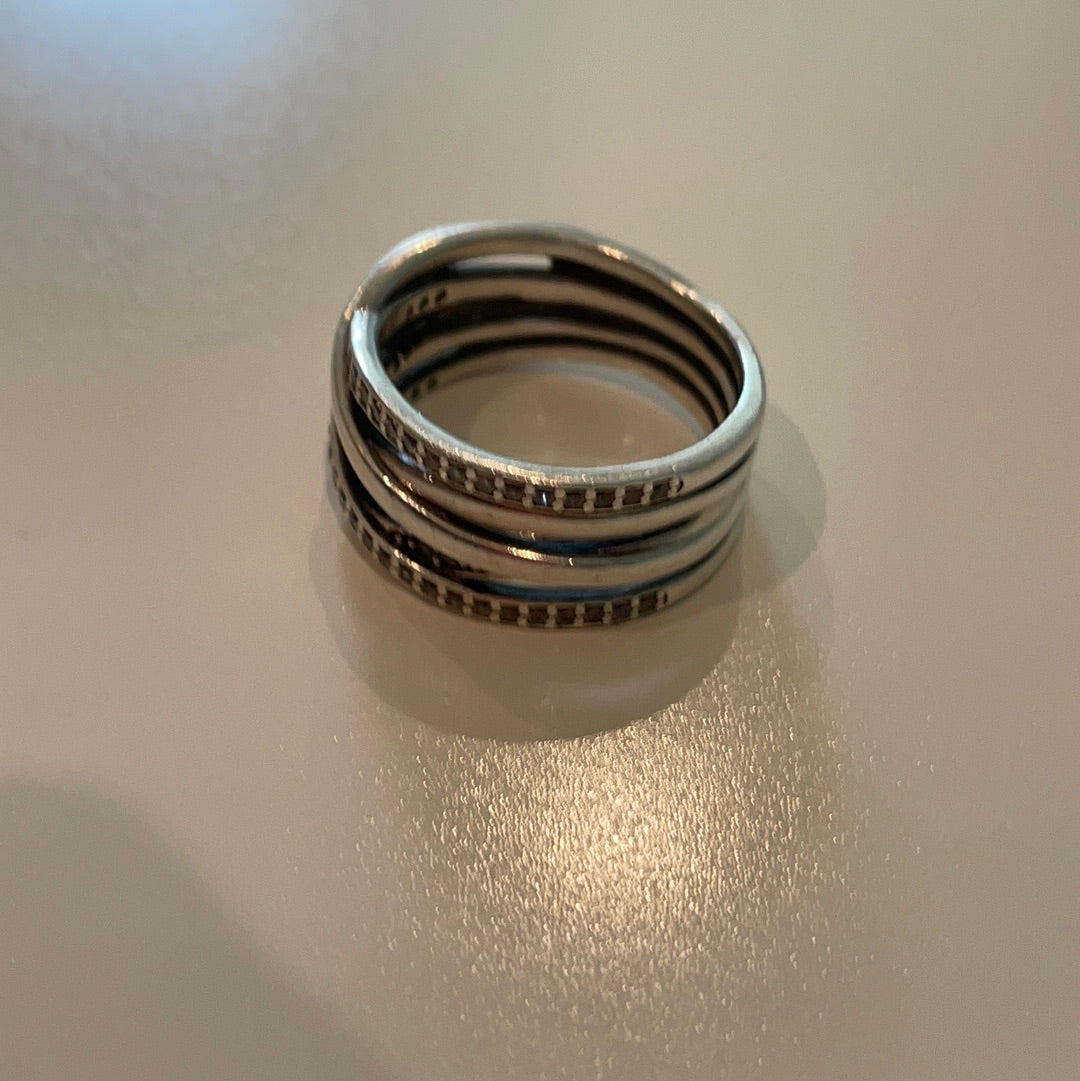 Genuine Pandora Huge (Rose Gold or Silver) Chunky Ring Pave 5 Layer Ring in Size..