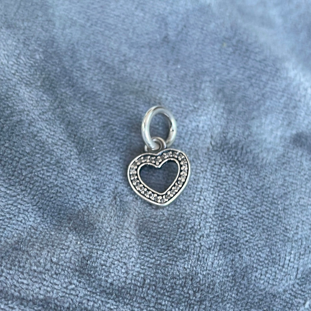 Genuine Pandora Pave Heart CZ Stone Heart Dangle Charm