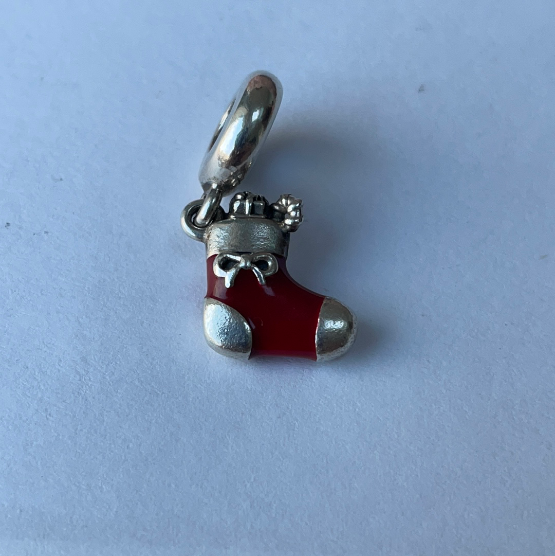 Genuine Pandora Stocking Red Enamel Christmas Charm Dangle