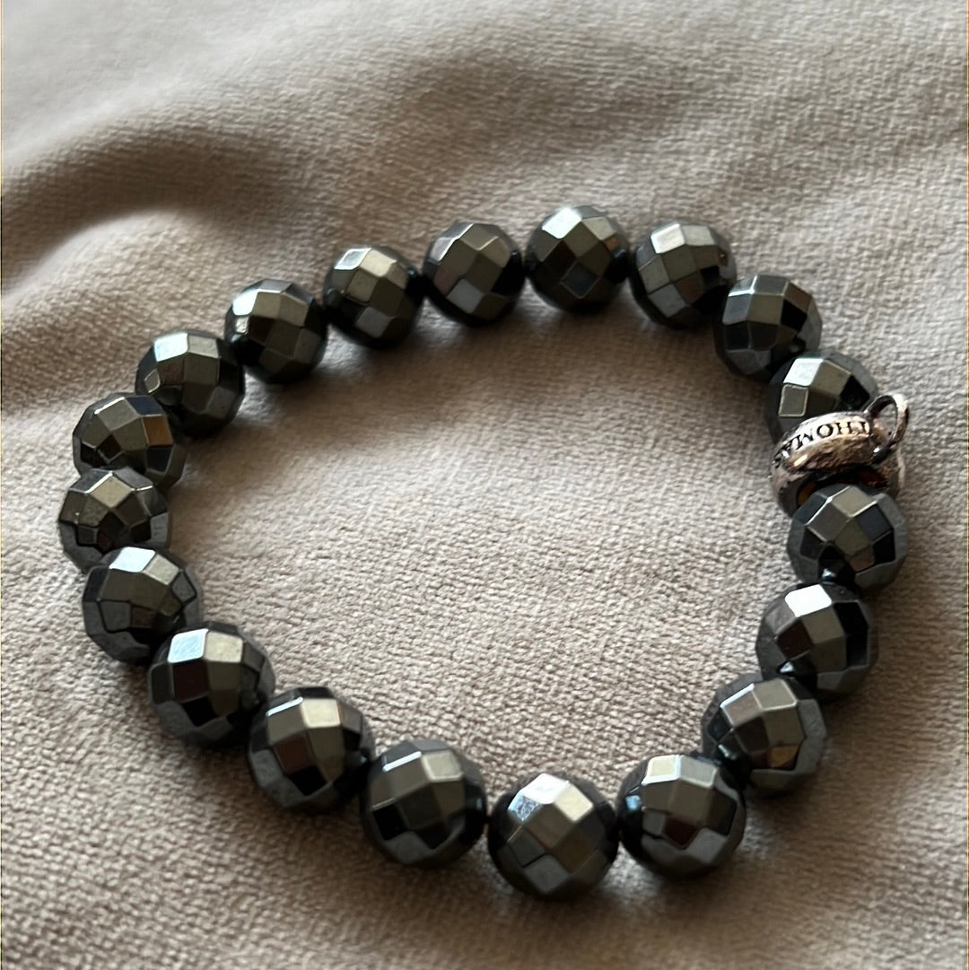 Genuine Thomas Sabo Sterling Silver Charm Clasp Grey Shiny Hermatite  Bracelet Large