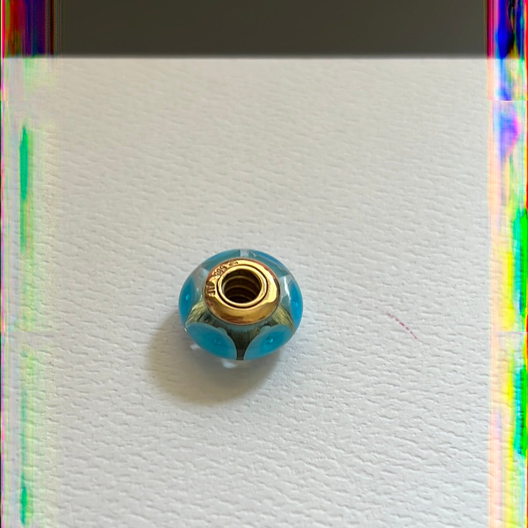 Genuine Pandora Solid 14ct Blue Bullseye Gold Glass Mystic Murano Charm HTF