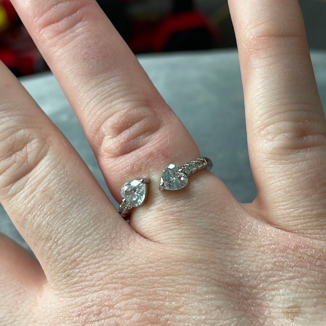 Sterling Silver Pave and CZ Heart Open Ring Size 54 (slightly adjustable)