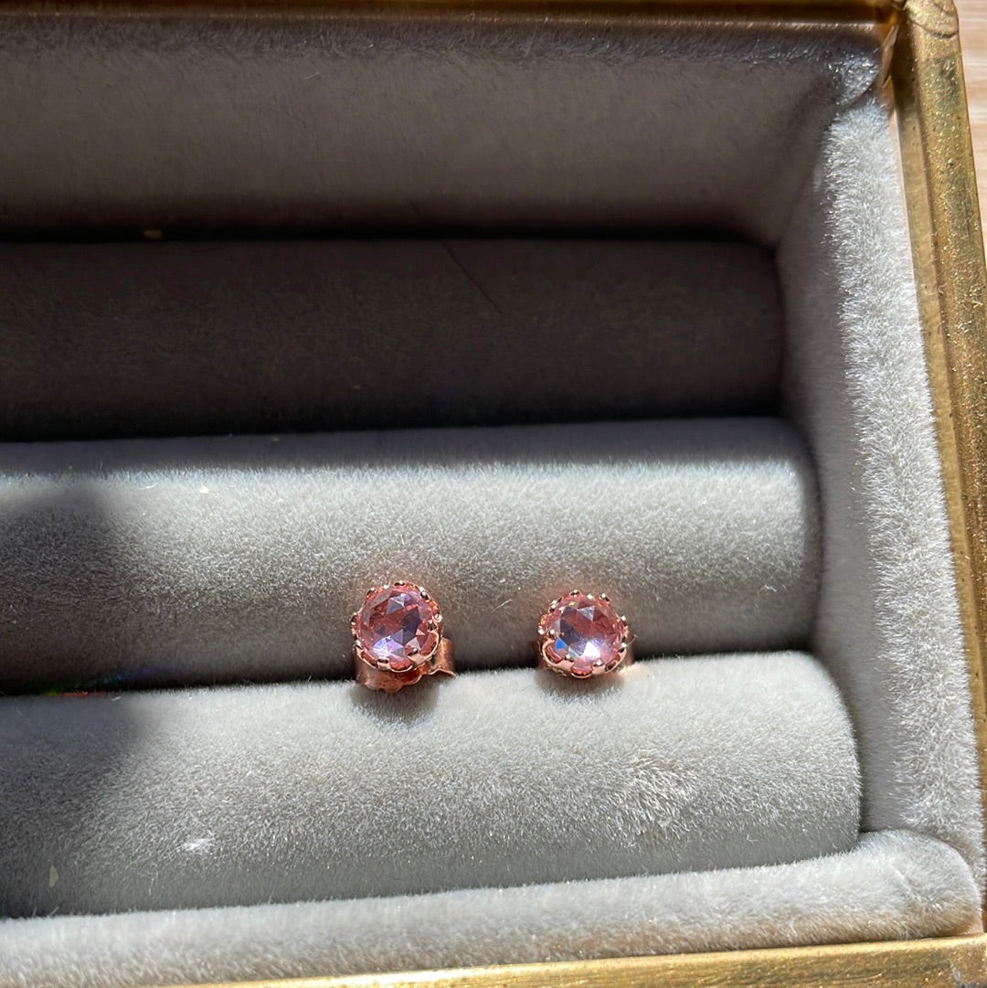 Unbranded Sterling Silver Rose Gold Pink Stone Tiara Crown Stud Earrings