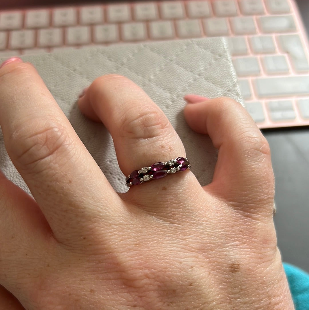 Unbranded Sterling Silver Pink and Clear CZ Ring Double Layer Size 54 Statement