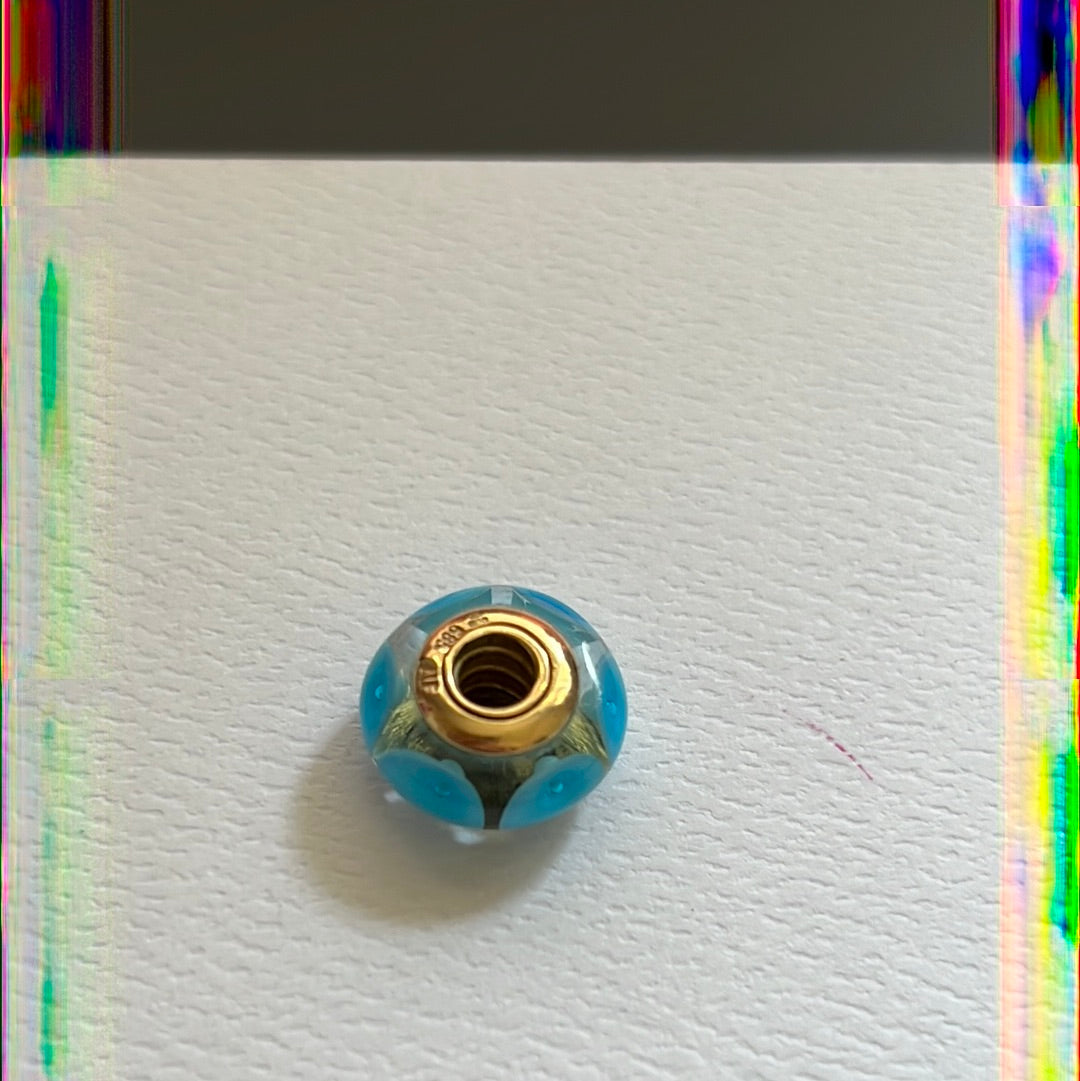 Genuine Pandora Solid 14ct Blue Bullseye Gold Glass Mystic Murano Charm HTF