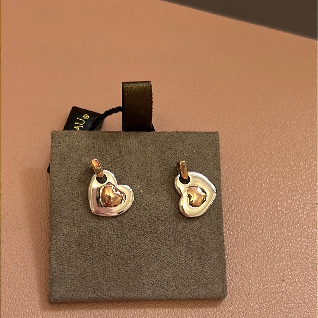 Genuine Glogau Sterling Silver and Rose Double Heart Dangle Earrings