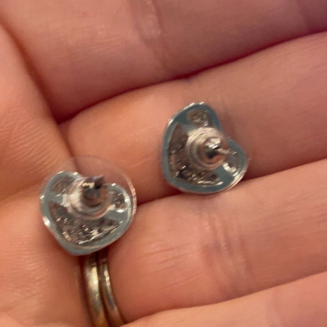 Sterling Silver Clear Pave Heart Earrings NO BACKS