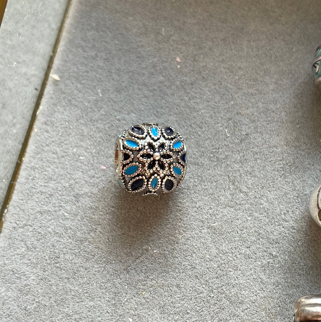 Genuine Pandora Blue Enamel Abstract Petal Flower Charm