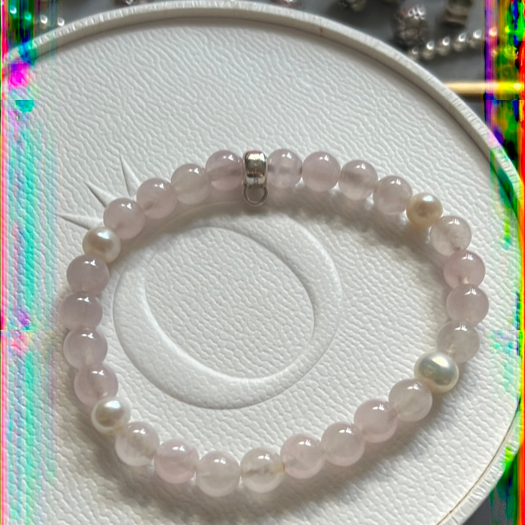 Genuine Thomas Sabo Sterling Silver Charm Clasp Rose Pearl Quartz Bracelet Large
