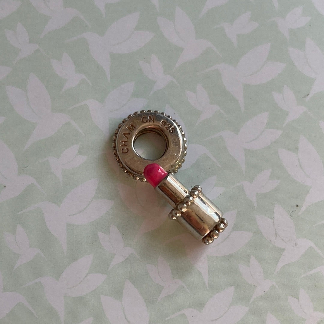 Genuine Chamilia Pink Enamel Lipstick Makeup Dangle Charm