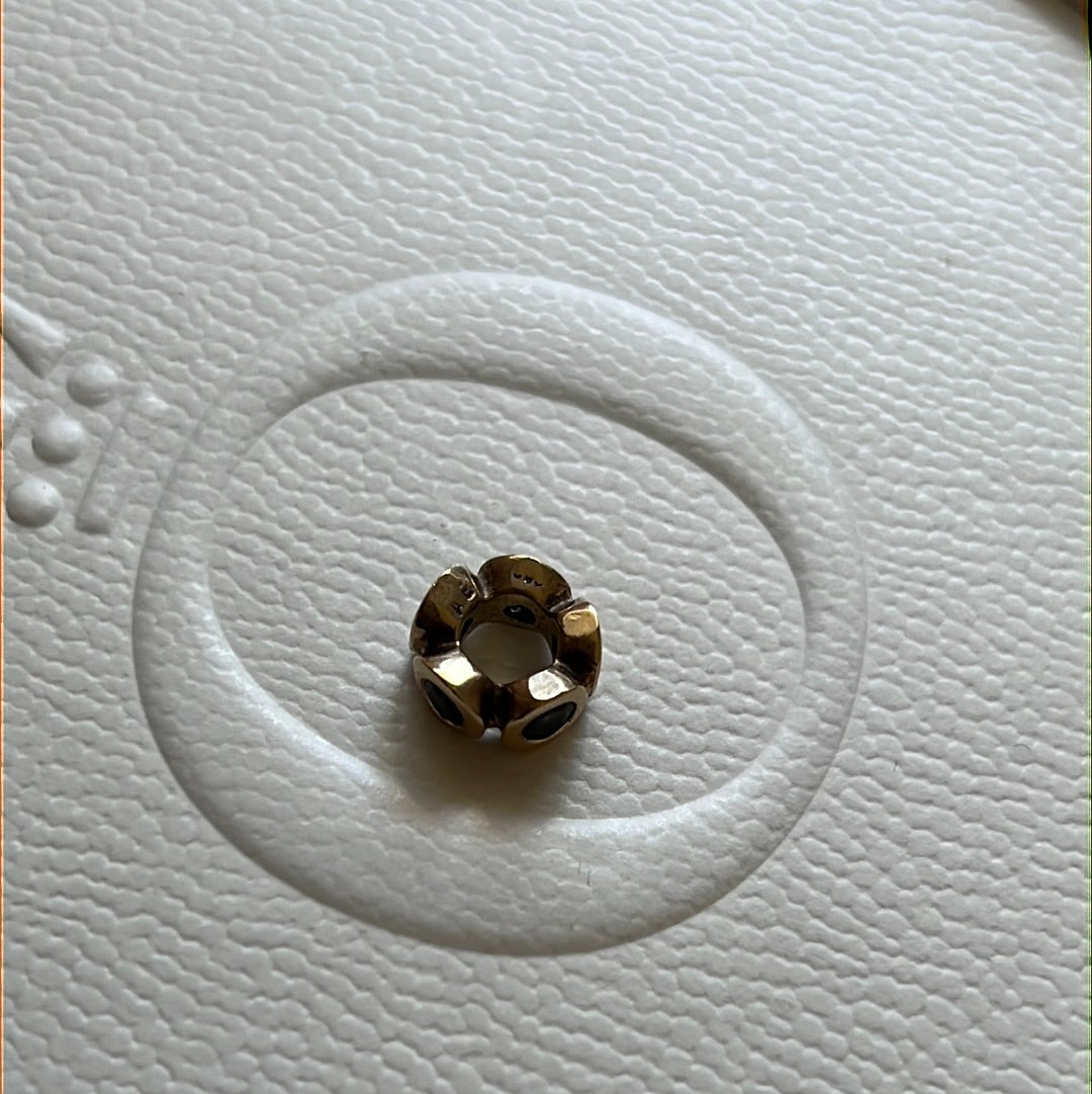 Genuine Pandora Solid 14ct Gold Lights Aquamarine Spacer Charm RARE HTF