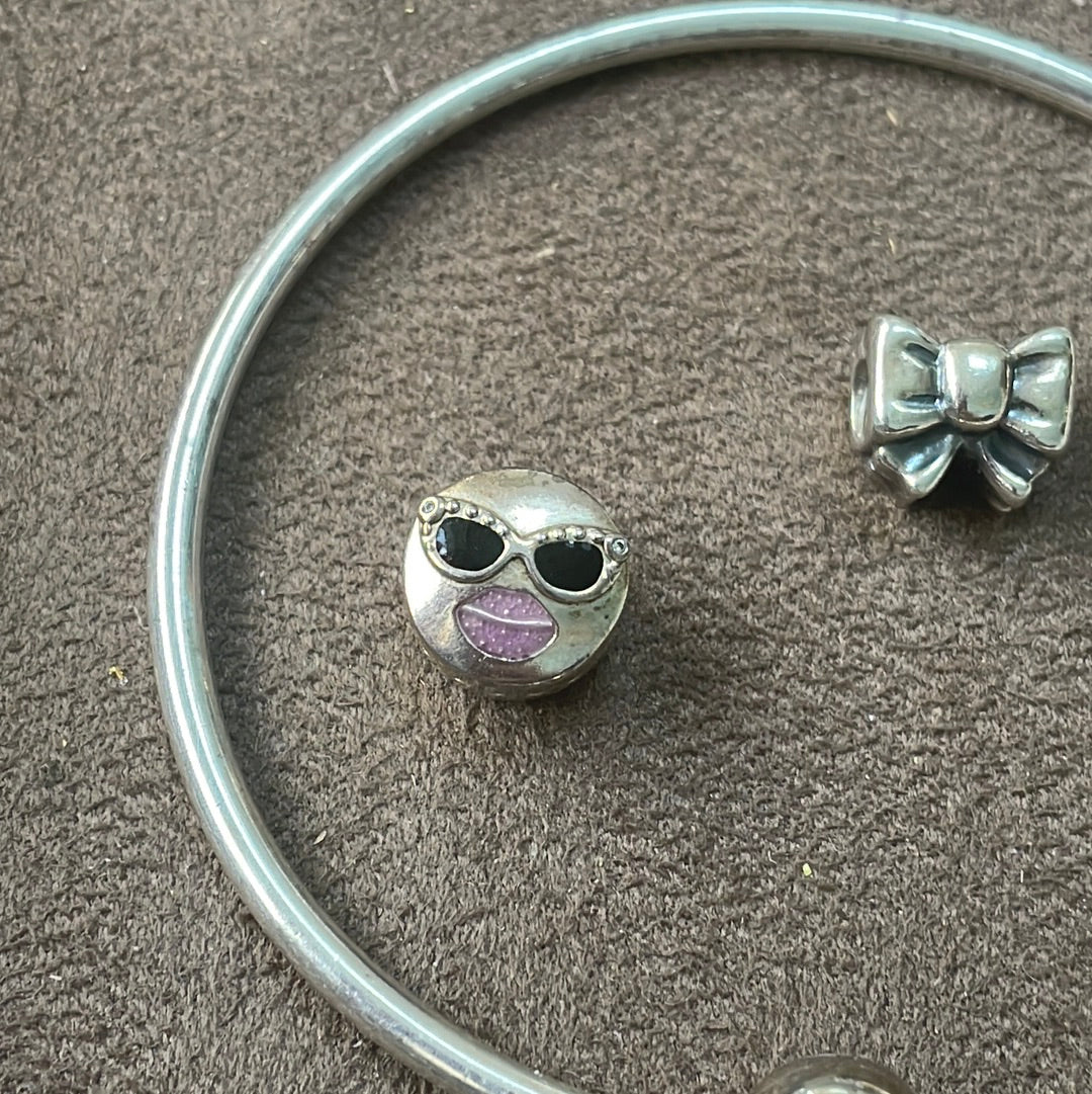 Genuine Pandora Kissing Face Emoji Charm with Pink Enamel Sunglasses