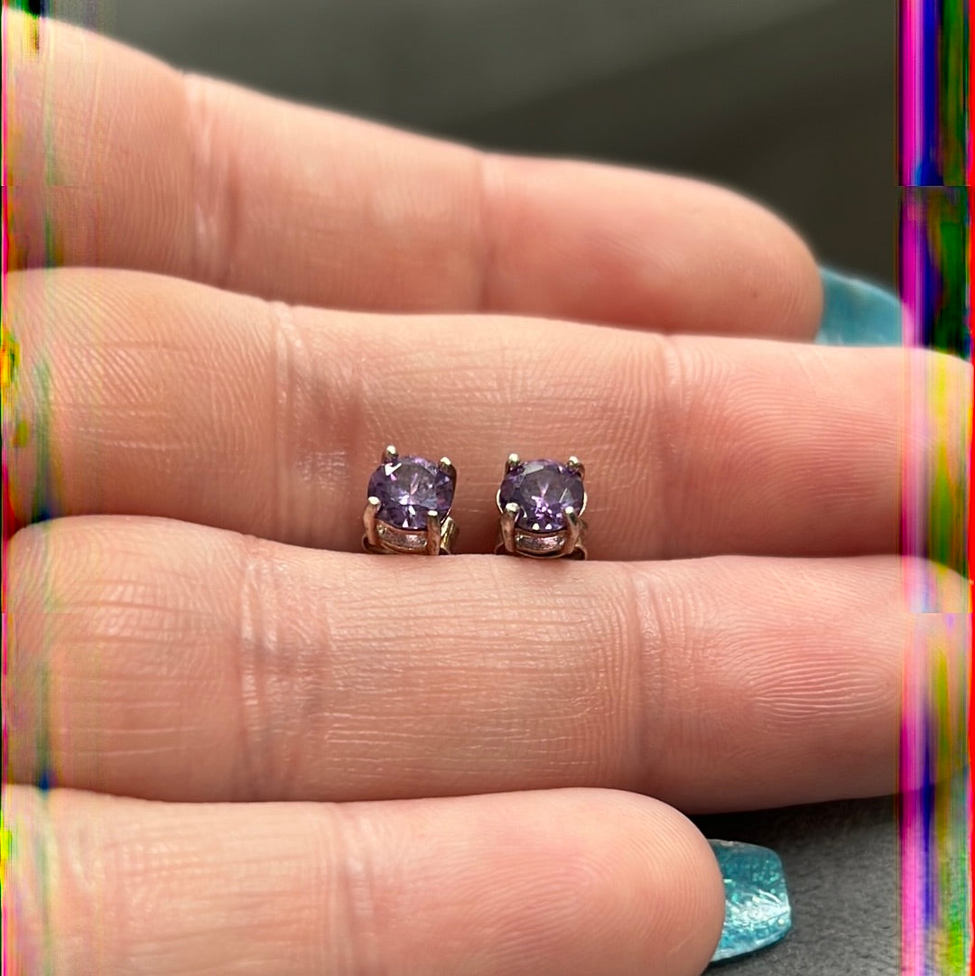 Sterling Silver Purple Amethyst February Birthstone Earrings Studs