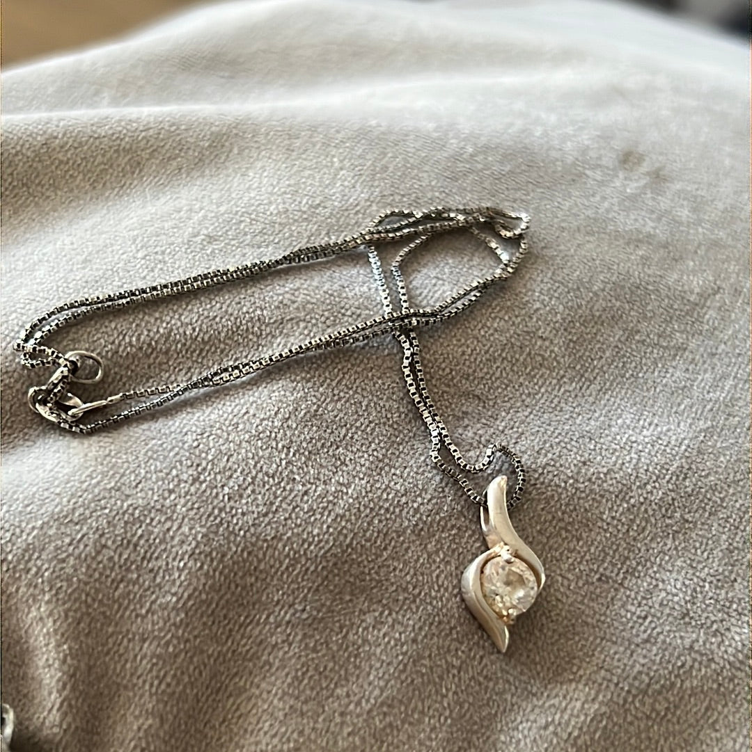 Sterling Silver Pave CZ Music Note Necklace 40cm