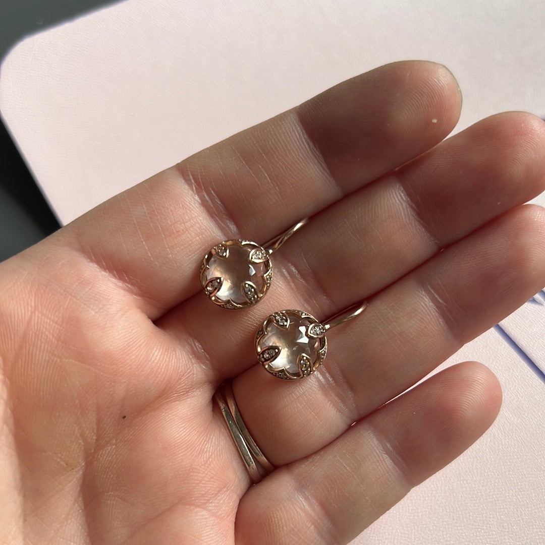 Genuine Thomas Sabo Rose Gold Luna Rose Quartz Pave Earrings Dangle