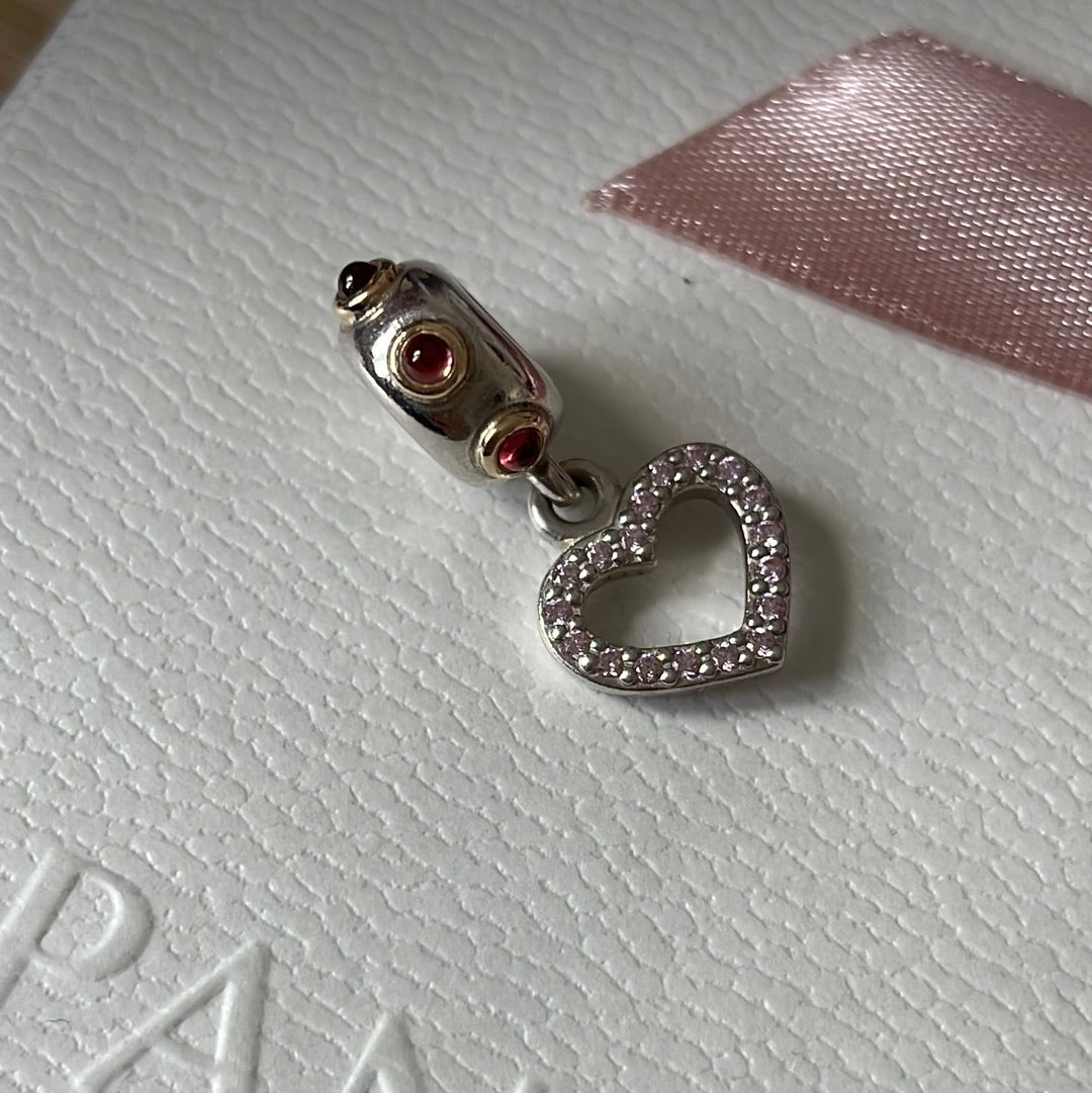 Genuine Pandora Two Tone 14k Rhodolite Be My Valentine Dangle Ultra Rare Charm