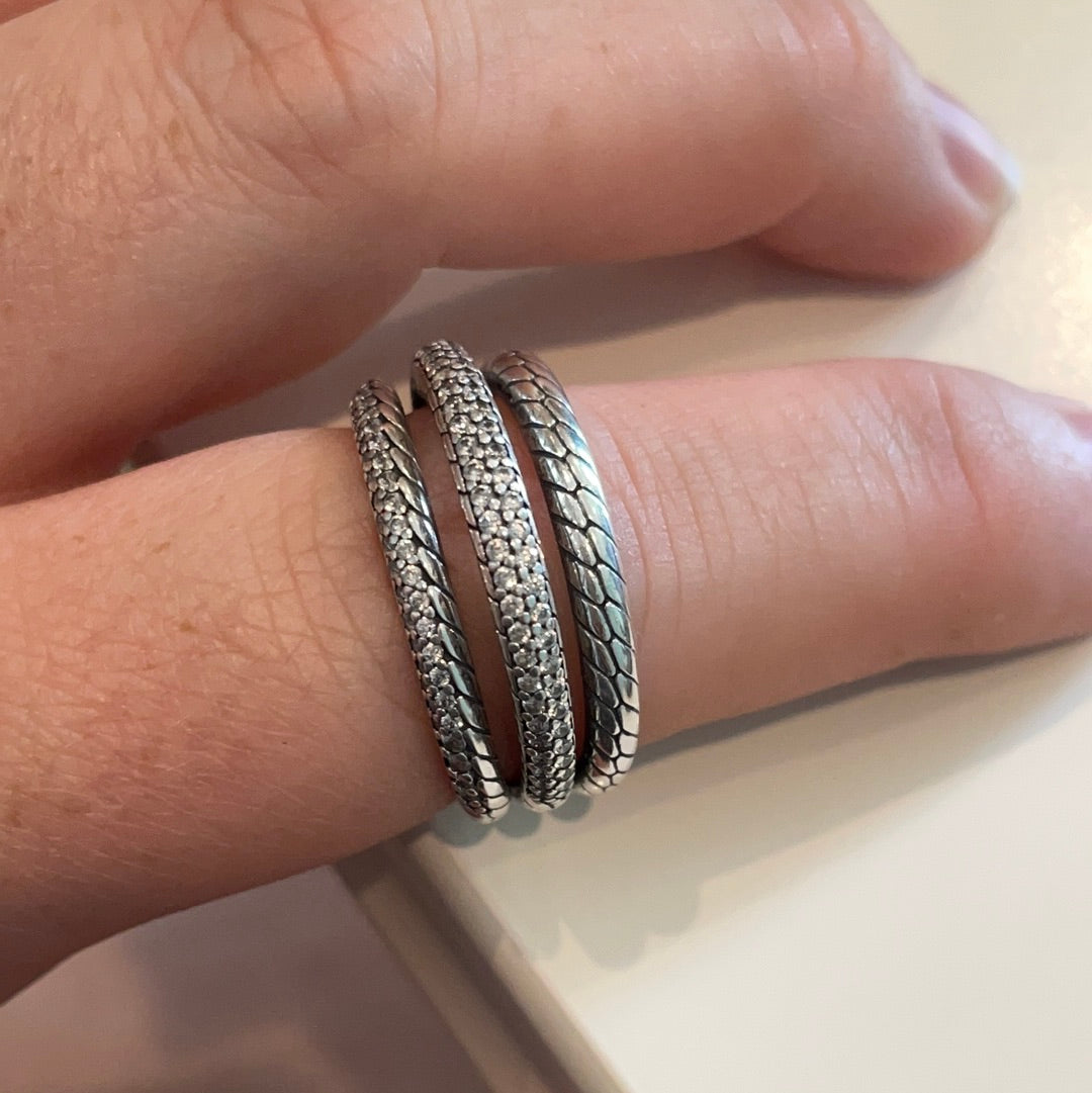 Genuine Pandora Pave Snake Chain Triple Ring Size 52