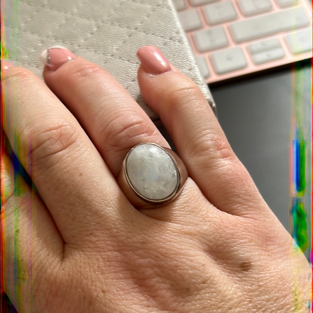 Unbranded Sterling Silver Cabochon Oval Opal Glass Ring Size 54 Statement