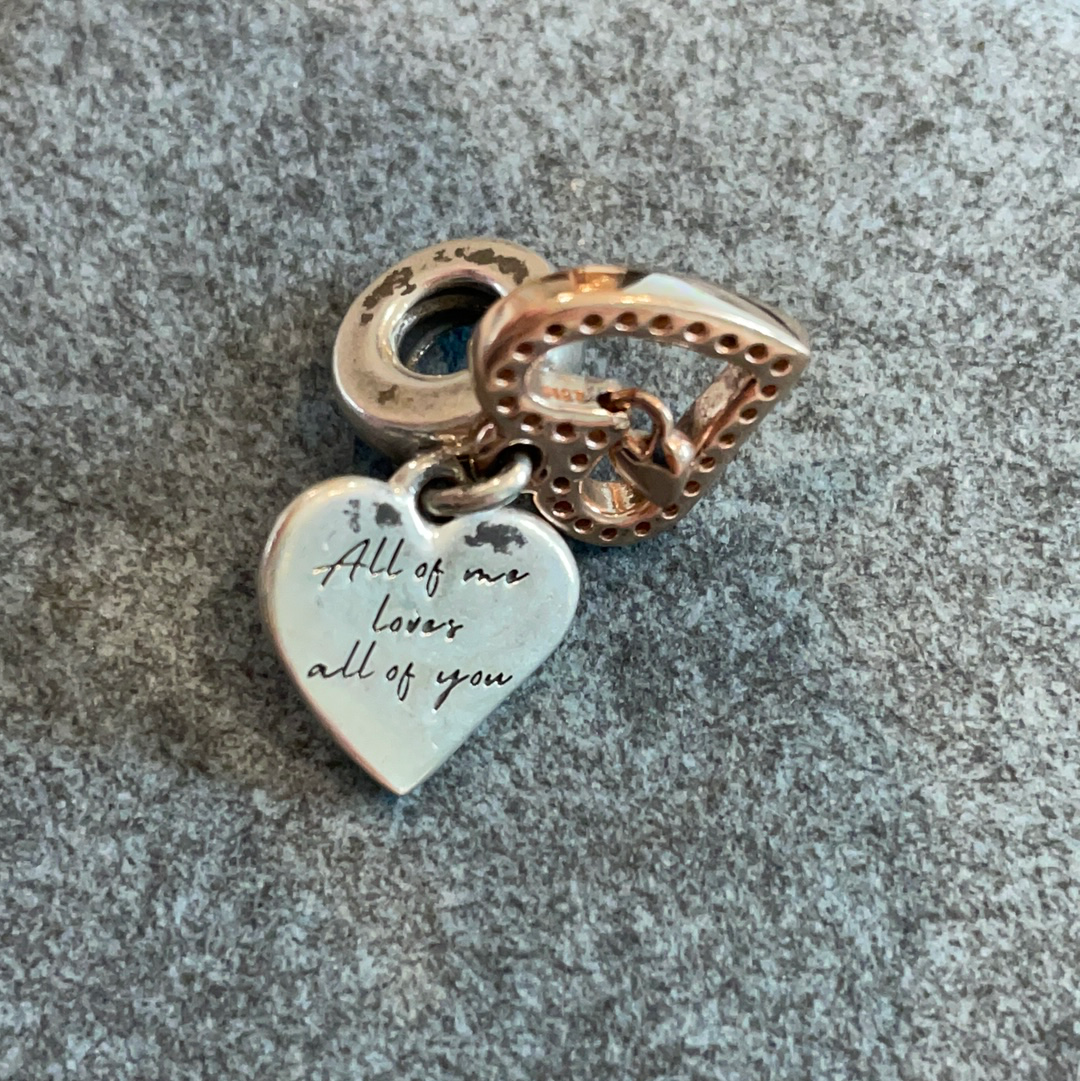 Genuine Pandora Dangle Heart Pave Charm All of me loves all of you