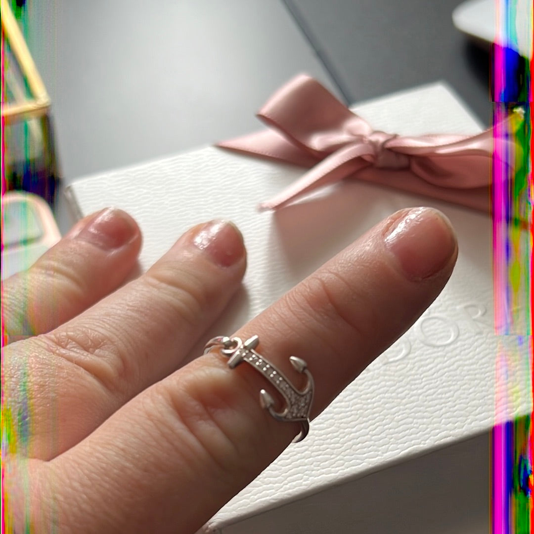 Thomas Sabo Sterling Silver Pave Anchor Ring Size 56